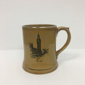 Wade Ireland Big Ben Tankard Mug Gloss Tan Silver Rimmed Leaf Handle London 1980